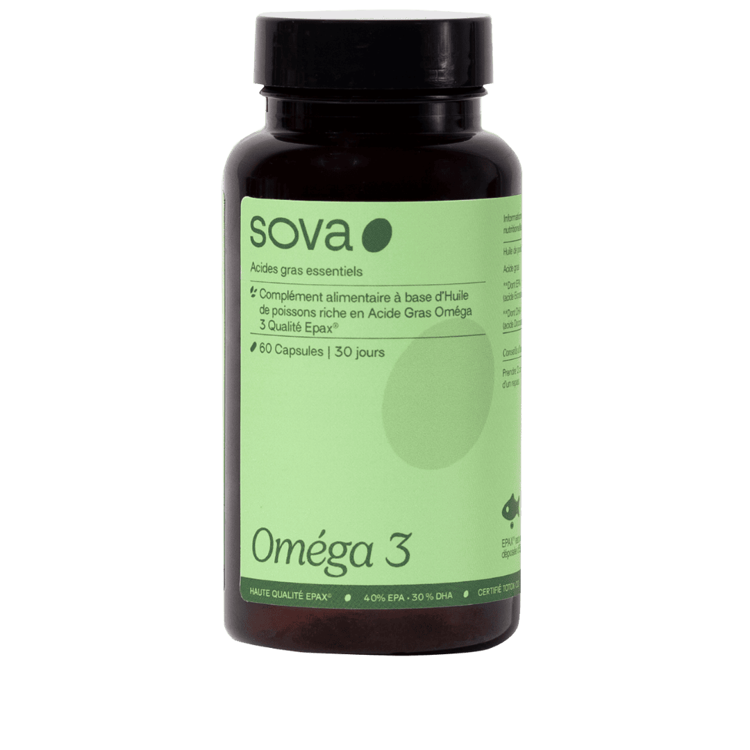 Oméga‑3 Sova : soutient le fonctionnement du cœur&nbsp;et du cerveau ainsi que l'équilibre hormonal